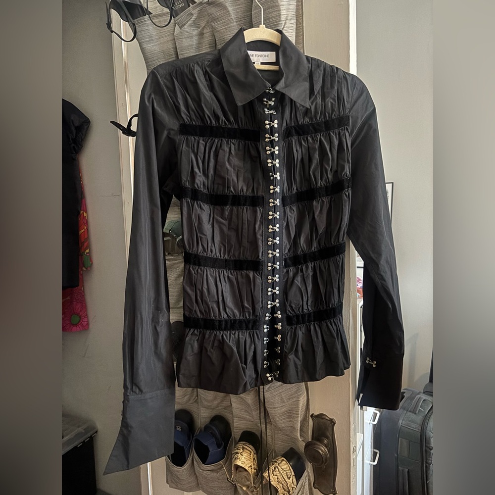 Anne Fontaine Black Ruffled Blazer with 24 hook-and-eye buttons